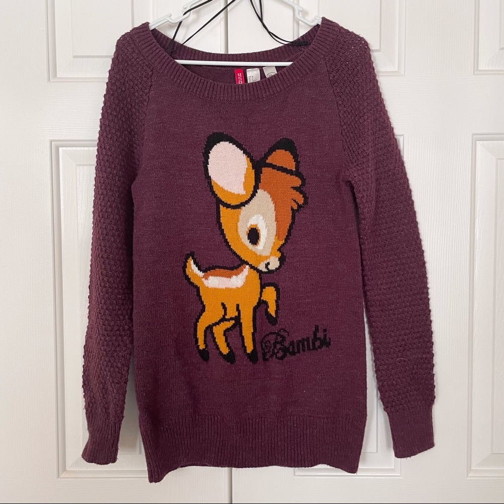 (S) Long Maroon H&M Divided Bambi Disney Sweater